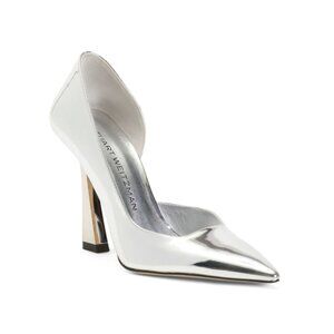 STUART WEITZMAN Silver Made In Spain Leather Vinnie 100 Dorsay Pumps